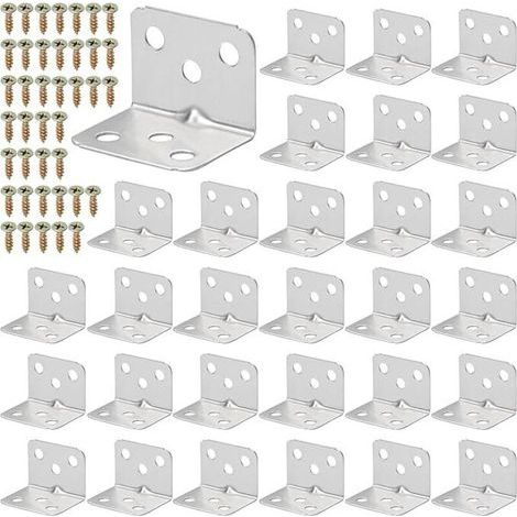 Lntyq Lot de 30 Supports d'Angle en Acier Inoxydable en Forme de L - Support à Angle Droit 90 Degrés pour Fixation de Meubles en Bois - Vis Incluses (Argenté, 36 x 27 mm) (1/5)