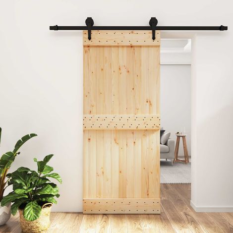 vidaXL Porte coulissante Naturel et noir 90 x 210 cm (1/5)