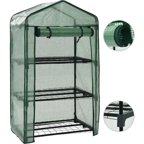 Mini-serre 3 niveaux jardin intérieur 69 x 49 x 125 cm accès facile finition résistante en polyéthylène vert (1/5)