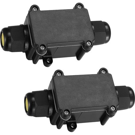 Lot de 2 boîtes de jonction étanches IP68, connecteurs de câbles électriques extérieurs à 2 voies, boîtier en plastique noir pour PC, type presse-étoupe M9, M12, M15 (1/5)