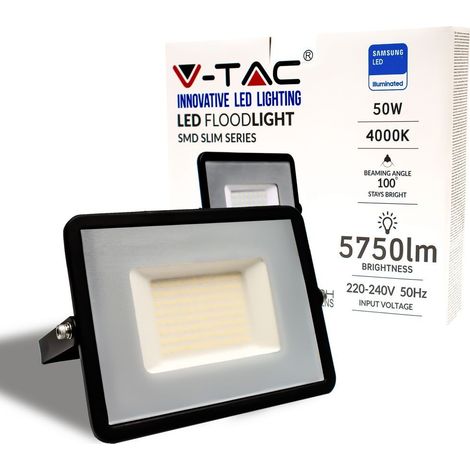 FARO LED FLOODLIGHT 50W SMD SLIM IP65 CHIP SAMSUNG NERO Bianco Freddo (1/5)