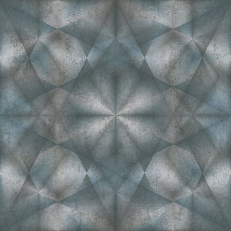 Papel pintado efecto 3D Profhome 386924 papel pintado vinílico estampado en caliente tejido non tejido ligeramente texturado de estilo caleidoscopio efecto satinado azul petrol gris plata 5,33 m2 (1/5)