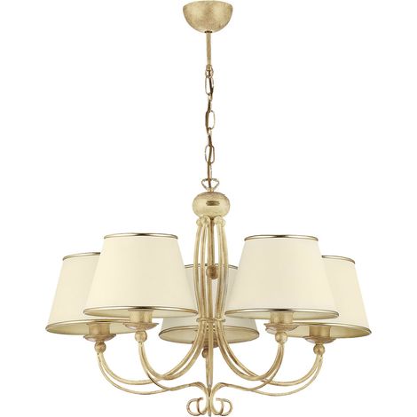 Lampadario classico a catena ecru con paralumi 5xE27 Laura