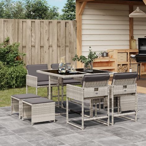 Ensemble à manger de jardin et coussins 9 pcs gris clair rotin vidaXL