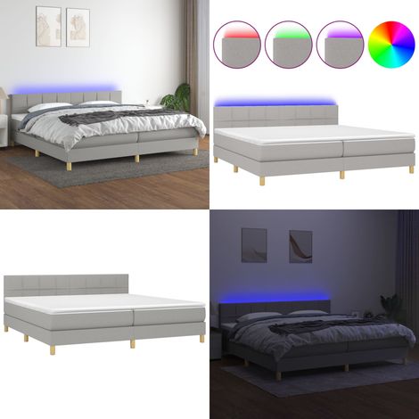 Letto a Molle Materasso e LED Grigio Chiaro 200x200 cm Tessuto - Materasso a molle - Letto con LED