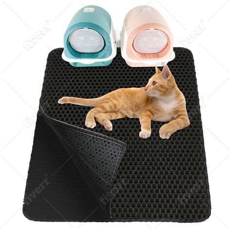 1 - Tapis Litière Chat - Tapis Antidérapant - Structure Double Couche Attrape-Grains Imperméable Facile À Nettoyer Pour Intérieur Noir 90x76cm