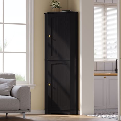 Armoire d’angle 42x42x166 cm MDF noire 2 portes rangement gain de place pour entrée – MEUBLIV (1/5)