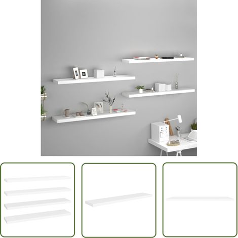 The Living Store Étagères murales flottantes 4 pcs blanc 120x23,5x3,8 cm MDF - Étagères Murales - Étagères Flottantes - Décoration Murale - Rangement Mural - Meubles Blancs (1/5)
