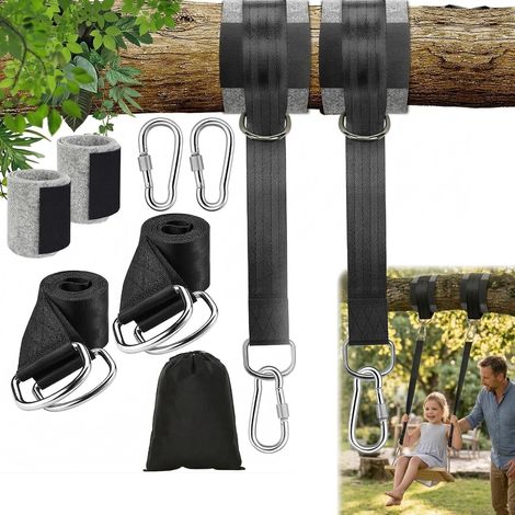 Befestigungssatz für Balançoire und Hamac (900 kg). Komplettes Ensemble aus 2 Teilen mit 150 cm langen Stangen, Anhang in D, Mousquetons, Arbres-Schutz und Reichweitensack. Universeller Einsatz (1/5)