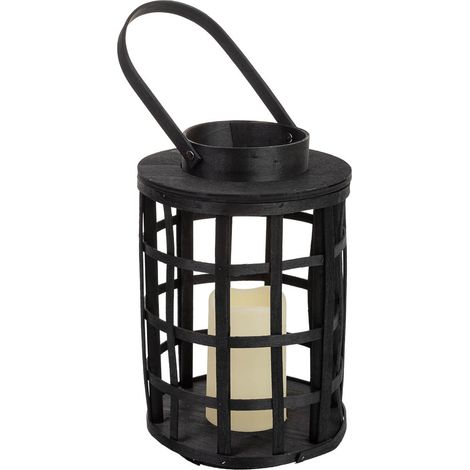 Farol de bambú y madera con vela a pilas D18,5x27/39,5h cm (1/5)