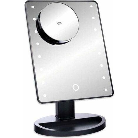 Schramm® Schwarzer LED-Schminkspiegel mit 10-facher Vergrößerung, Kosmetikspiegel mit LED-Beleuchtung, Standspiegel, Vergrößerungsspiegel, Badezimmerspiegel (1/5)