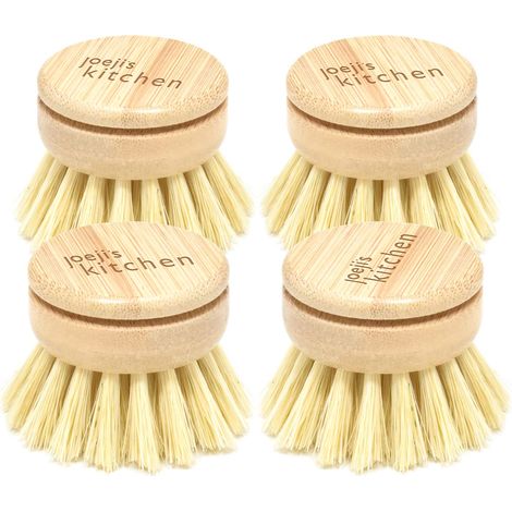 Brosse Nettoyage Cuisine - 4 têtes de Rechange Brosse Vaisselle Bois avec Poils en Fibres Brosse Vaisselle Bois pour Laver Assiettes plaques de Cuisson Salle de Bains (1/5)