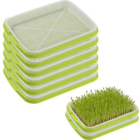 plateaux de germination, 34 x 25 cm, vert et blanc, en plastique, pour la germination des graines de haricots mungo, de luzerne et d'herbe de blé. Idéal pour les jardiniers amateurs et les familles, e (1/5)