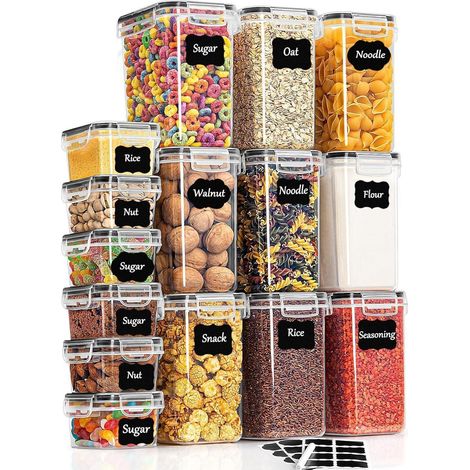 Vorratsdosen Set 15 Stück luftdicht für Küche Mehl Müsli Zucker Nudeln (1/5)