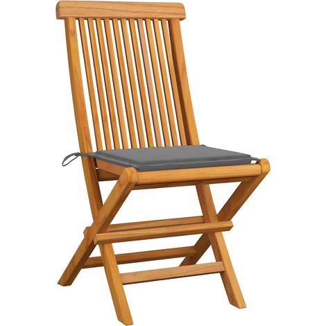 Maison Exclusive - Sedie pieghevoli con cuscini grigi, 6 pezzi, in legno massello di teak. (1/5)