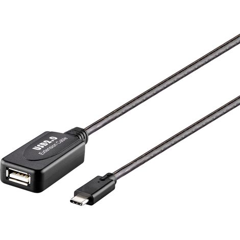 Renkforce USB-Kabel USB 2.0 USB-C® Stecker, USB-A Buchse 10.00 m Schwarz Aktiv mit Signalverstärkun (1/4)