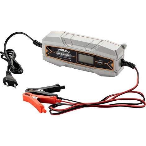 Wiltec Caricabatterie 6-12 V, carica batteria auto e moto 4 A, 10-150 Ah, caricabatteria intelligente con protezione da inversione di polarità, sovraccarico e cortocircuito, con display LCD