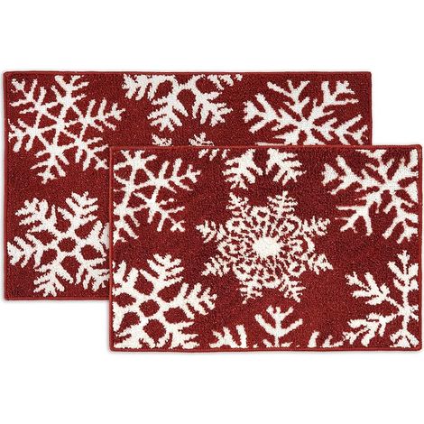 Tapis de bain de Noël en lin - Lot de 2 pièces de qualité supérieure, flocons de neige, extra doux et absorbant, lavable en machine, antidérapant, dimensions : 20" x32" /17" x24" pour sol de salle de (1/4)