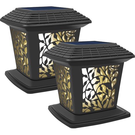 Juego de 2 luces solares de 2 W para postes o vallas, iluminación exterior en blanco y blanco cálido, control de brillo, resistencia al agua IP65, batería recargable integrada de alta capacidad de 150 (1/5)