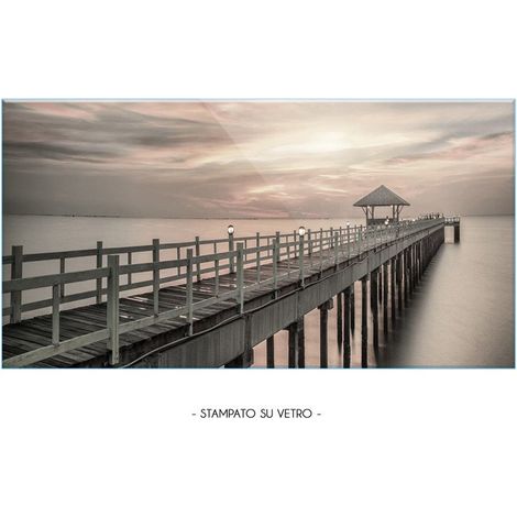 Lupia - Quadro Moderno Stampa su Vetro Temperato GLASS MOLO AL TRAMONTO Alta Definizione e Lucentezza di Colori Design Elegante per Soggiorno, Camera, Ufficio 73x139 cm