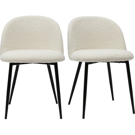 Sedie in tessuto effetto lana bouclé écru e metallo nero (set di 2) CELESTE