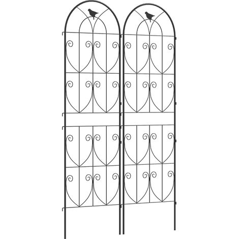 Rankhilfe für Kletterpflanzen mit Vogelschutz, 2er-Set Gartenrankgitter für Gemüse, Weinreben und Blumen, Metall, 50 x 180 cm, schwarz