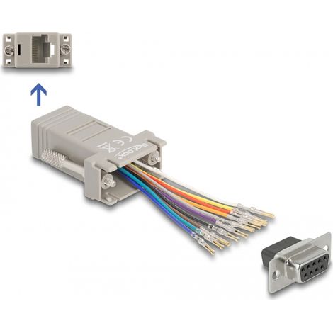 Delock Adaptador D-Sub hembra de 9 pines a RJ50 hembra, kit de montaje gris