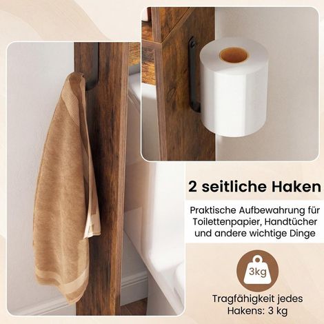 Gain de place pour salle de bain et buanderie, meuble WC 170 cm avec crochets latéraux et sécurité murale (1/5)