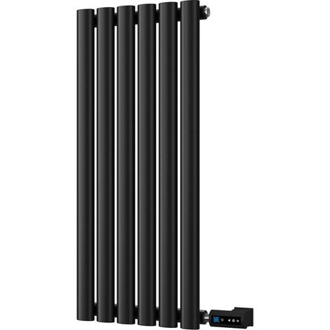 Omeara - Black Horizontal Electric Radiator H800mm x W348mm Single Panel 200w Thermostatic WIFI - Feet Included (1/2)