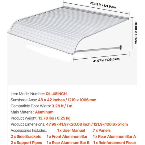 Auvents, Aluminium Durable, Drainage Efficace de l'Eau (1/2)