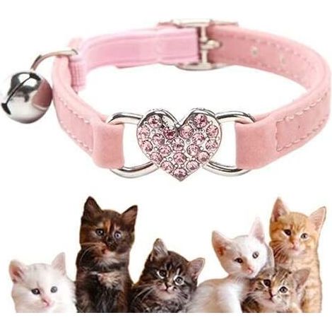 Collier Chats,Collier de Chat Ajustable en Velours Doux avec Cloche,Fourniture d'animaux Domestique Mignon,Convient à la Plupart des Chats et Petits Chiens(24cm-30cm) (Rose)， (1/5)