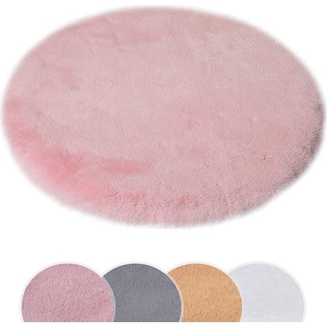 Tapis de sol rond à poils longs pour salon et chambre (rose 6060cm) (1/4)