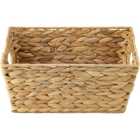 Corbeille de rangement en jacinthe d'eau, Rectangulaire, 35 x 25 x 16 cm, Coloris naturel, Panier tressé, empilable pour salle de bain, bureau (1/5)
