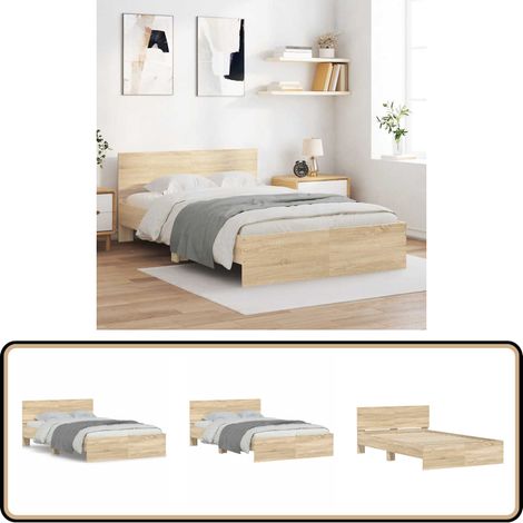 Bettgestell mit Kopfteil Sonoma-Eiche 120x190 cm - Holzbettwäsche - Doppelbett - Bettkopfteil - Massivholzbette - Eiche Möbel