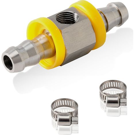 1/2" Raccord en T à poussoir barbelé avec port de capteur 1/8-27 NPT, adaptateur de pression en acier inoxydable 304 pour tuyau de carburant Ø intérieur 12,7 mm, colliers de serrage inclus 2 pièces. (1/4)