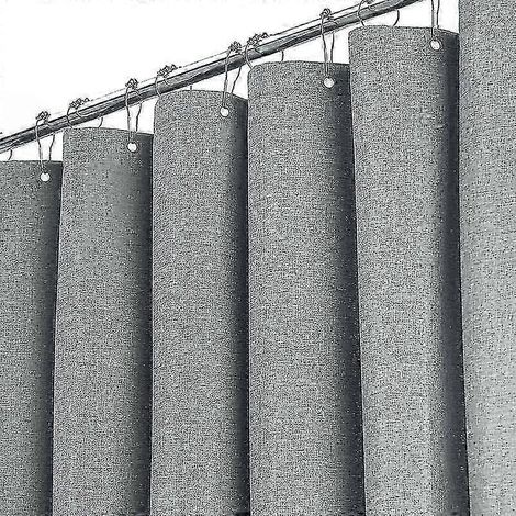 Rideau de douche 180x240cm aspect lin avec 12 crochets, rideau de douche extra-long en polyester, adapté à une utilisation dans la salle de bain. (1/5)