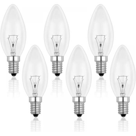 Ampoule Incandescence Bougie E14 60W 230V, Ampoule Flamme E14, Dimmable Blanc Chaud 2700K, 600LM, C35 Ampoule Transparent, Pour Lustre, Lampe de Bureau, Pack de 6 (1/5)