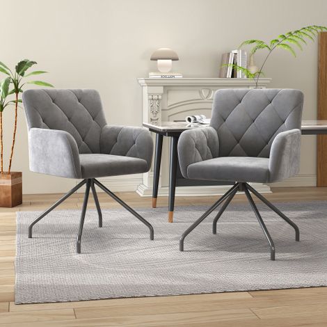 URBAN MEUBLE Lot de 2 chaises de salle à manger velours gris clair motif en losange pieds en métal noir (1/5)