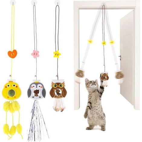 Porte Suspendue Jouet Chat Interactif, Jeu Chaton Interieur avec Herbe à Chat, Jeux Rebondissant pour l'exercice du Chat, Jouets en Peluche (1/5)