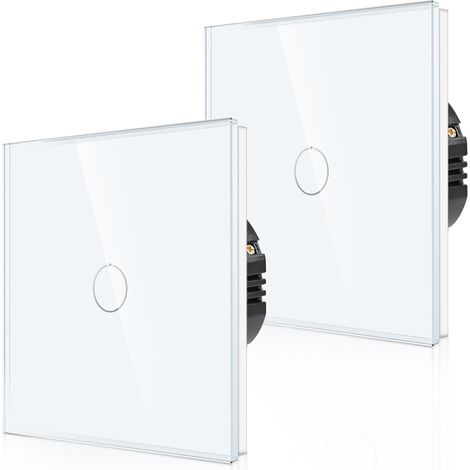 Pack of 2 Touch Recessed Two-Way Switches in White - Single Light Switch with Status LED and Glass Panel - 1 Wall Switch - Pair Only with this Series (1/5)