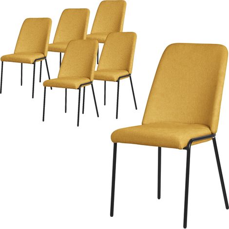 ML-Design Juego 6x Sillas de Comedor en Color Mostaza Poliéster Tapizado con Patas de Metal Asiento Acolchado con Respaldo Diseño Atemporal Mueble Ergonómico Sillones para Cocina y Sala de Estar