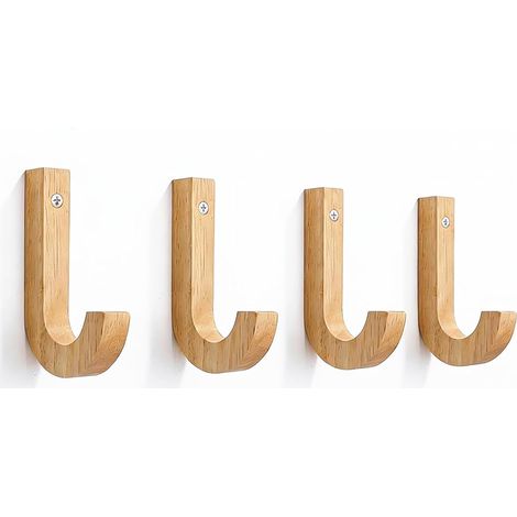 Lot de 4 patères murales en bois de chêne massif - Pour garde-robe, porte ou panneaux acoustiques - Avec vis - Longueur : 12,5 cm - Moderne et stable (1/5)