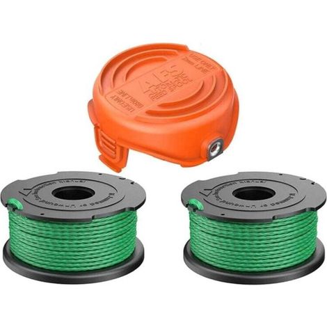 Carrete de hilo de repuesto A6486 para desbrozadora Black and Decker, compatible con 90583594, 2 carretes de hilo de repuesto + 1 tapa para desbrozadora -Crezuo
