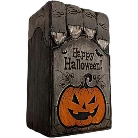 Boîte lanterne citrouille d'Halloween - Trésor créatif - Boîte en bois - Accessoires d'Halloween pour la décoration de fête - Ornement festif (1/5)