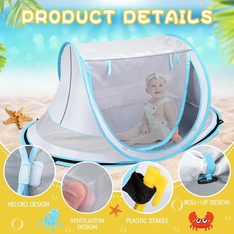 Tenda da spiaggia per neonati, grande tenda da spiaggia pop-up, tenda da viaggio portatile per neonati con zanzariera, tenda da gioco interna per neonati, tenda parasole con U (1/5)