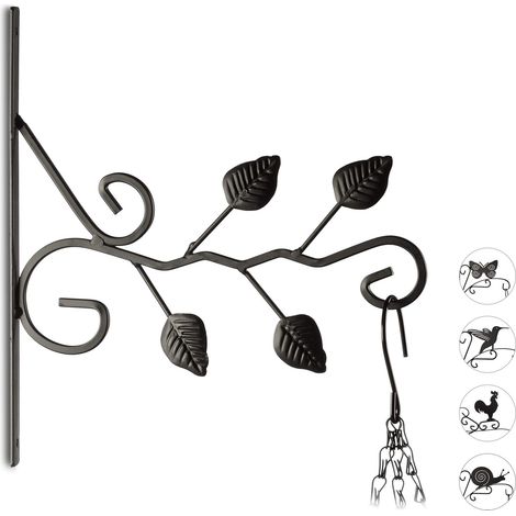 Crochet Mural pour Plantes Feuilles suspensions Pot de Fleurs en métal décoration de Jardin HxlxP 30 x 28 x 2 cm, Noir (1/5)