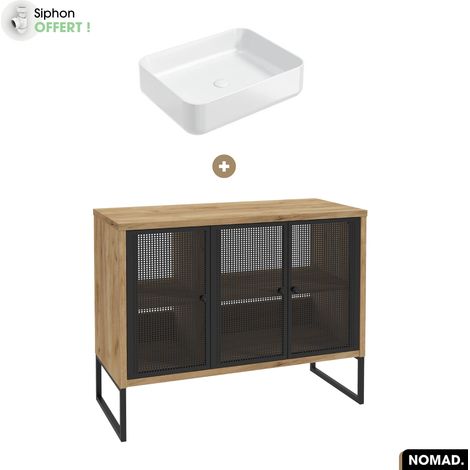 Ensemble meuble sous vasque avec vasque à poser - Siphon OFFERT NOMAD OAK 102 x 80 x 43 cm (1/5)
