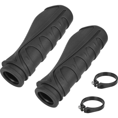 Black 22mm handlebar grips, anti-slip and shock-absorbing, for mountain bikes and bicycles. They feature locking buckles for added durability. (1/5)