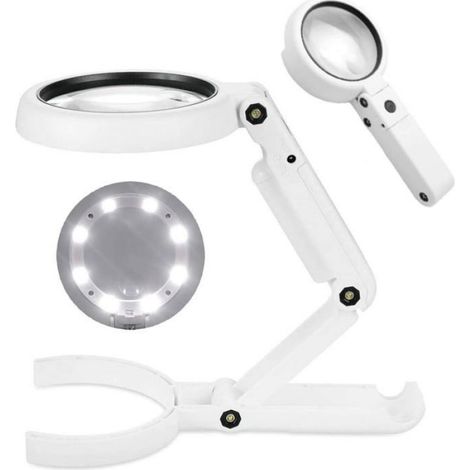 Loupe de bureau pliable à fort grossissement 5x/11x, avec éclairage, 8 LED (1/5)