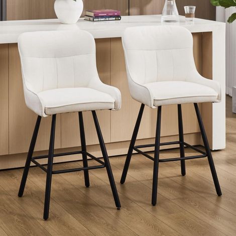 Barhocker 2er Set Chenille gepolstert mit Metallbeinen, Weiß (1/5)
